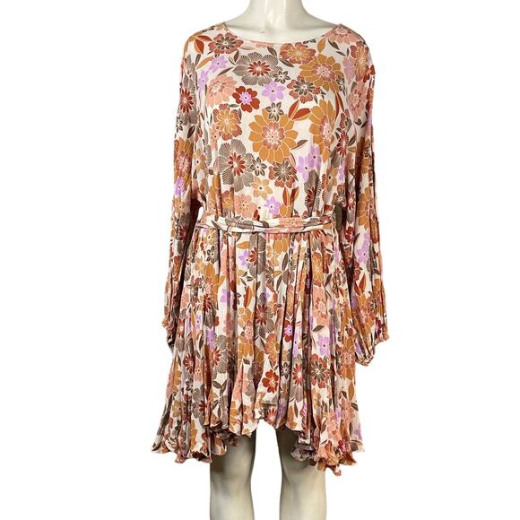 Talulah Gotta Have It Dress Long Sleeve Brown Purple Floral SZ Large - Picture 1 of 12
